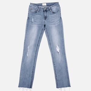 Hudson Straight Leg Skinny Jeans Girls 14 Blue Med Wash Distressed Raw Hem Y2K